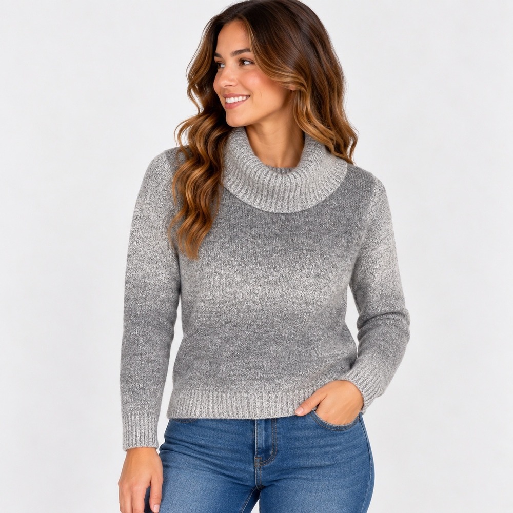 Apt. 9 Womens M Gray Ombre Cowl Neck Sweater Marled Knit Fitted Pullover